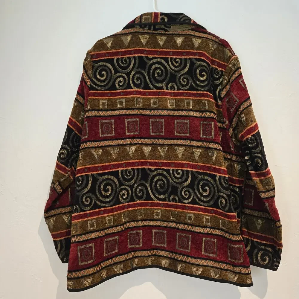 Vintage 2X Tally-Ho REVERSIBLE Geometric Art Tapestry Button-up Collared Jacket - Picture 7 of 14